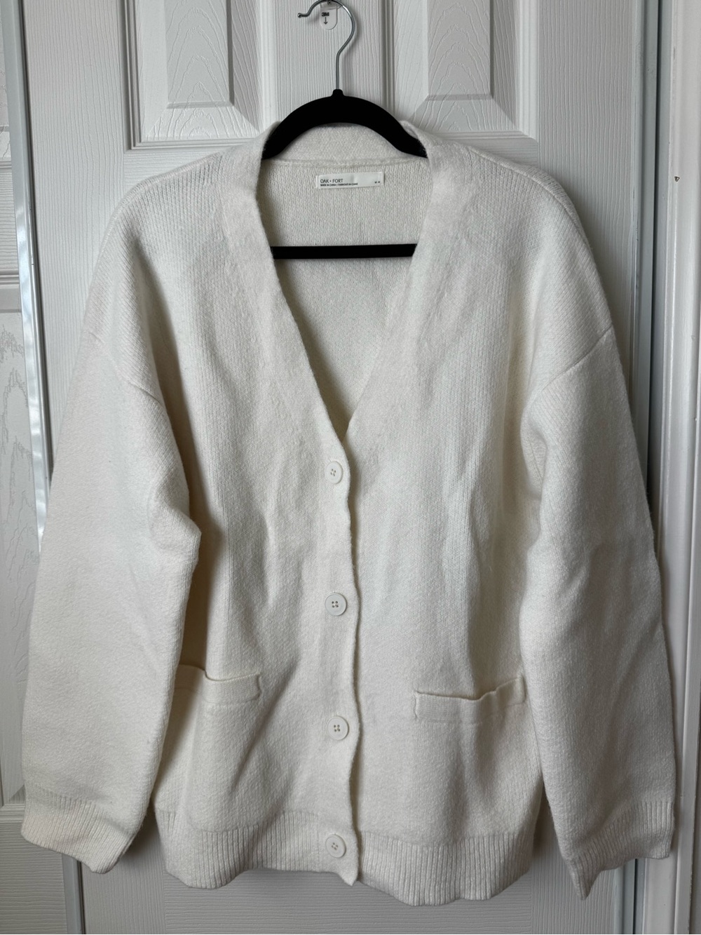 OAK + FORT Cream Button-Front V-Neck Oversized Cardigan